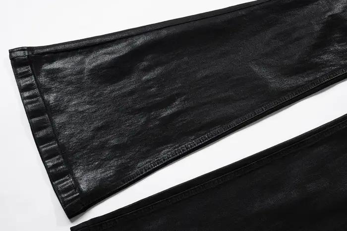 MIJKO jean extensible en cuir ciré noir pour hommes femmes pantalon évasé Baggy pantalon en Denim dr