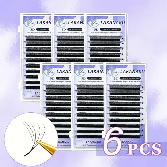 LAKANAKU 5D W Extension de cils Volume ventilateurs 6 plateaux Cilios W forme cils naturel doux maqu
