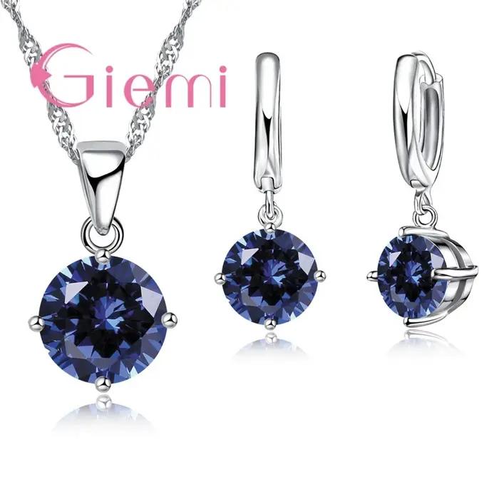 Ensemble de bijoux de mode en argent regardé 925 pour femmes, collier pendentif, boucles d'oreilles