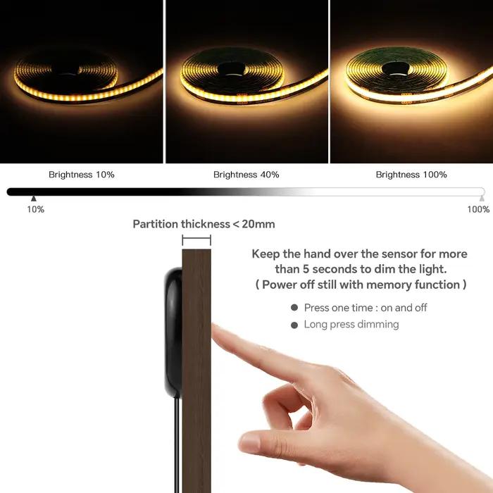 Bande lumineuse LED PCB noire à intensité variable tactile, bande COB pour calandre acoustique en bo