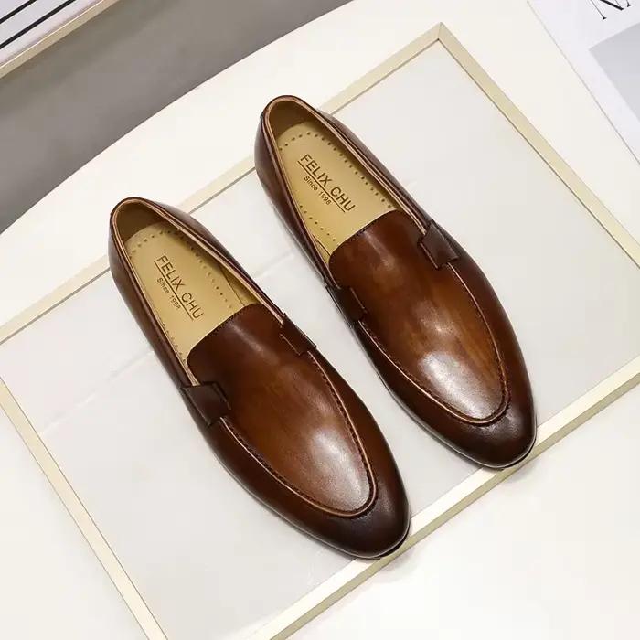 FELIX CHU Designer mode hommes mocassins en cuir à la main noir marron décontracté affaires robe cha