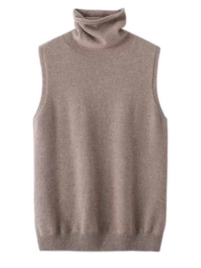 Femmes 100% laine mérinos pulls sans manches col roulé pull gilet laine tricots printemps automne hi