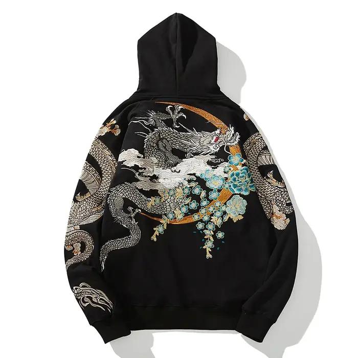 Makuluya sweats à capuche Yokosuka Dragon noir Phoenix Suzaku motif brodé pull Sakura