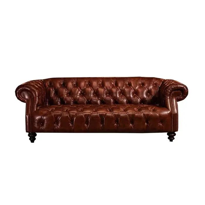 Canapé en cuir véritable de style médiéval, canapé simple rétro de styliste pour petit appartement d