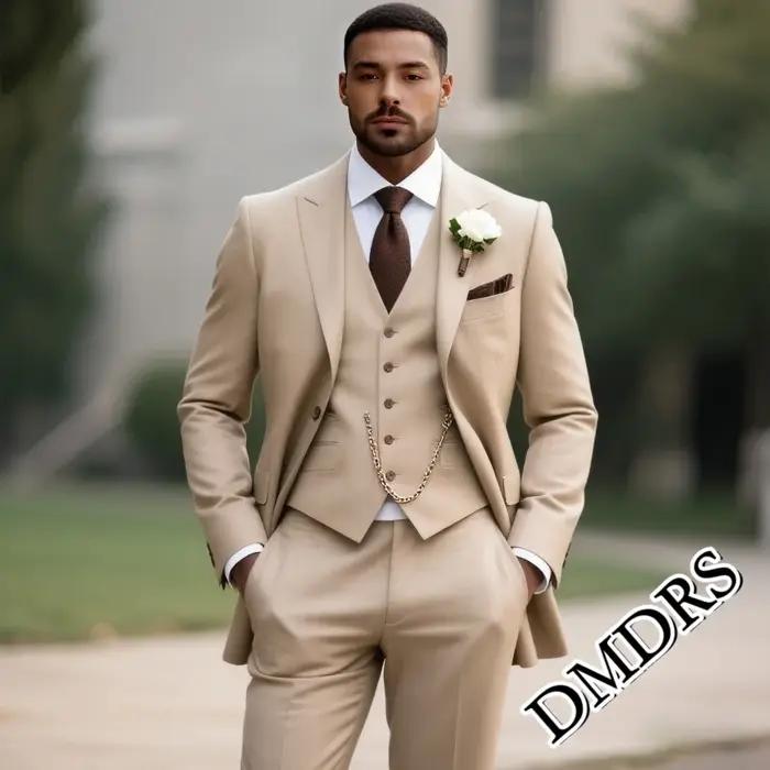 Ensemble de costume luxueux Champagne pour hommes, 2 pièces, pour mariage, formel, simple boutonnage