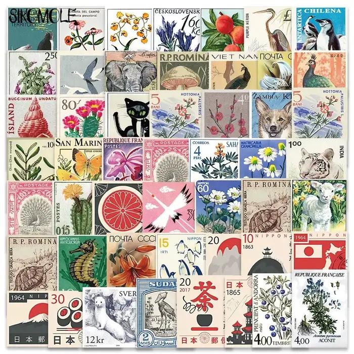 10/30/50 PIÈCES Dessin Animé Rétro Art Timbres Autocollants Style Japonais BRICOLAGE Voyage Bagages