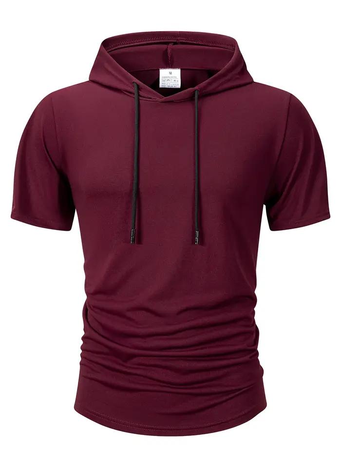 Sweat-shirt à capuche pour hommes, décontracté, manches courtes, ample, couleur unie, léger, Fitness