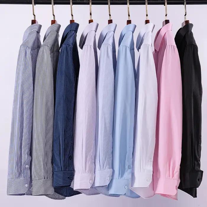 Chemise Formelle Homme Manches Longues Couleur Unie Rayée Mode Business Poche Blanche Chemise Social