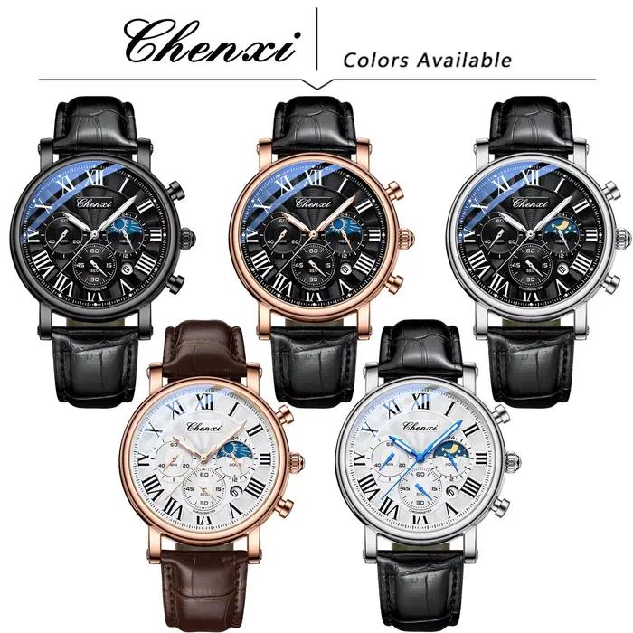 CHENXI 973 hommes montre à Quartz mode affaires Phase de lune Date multifonctionnel chronographe bra