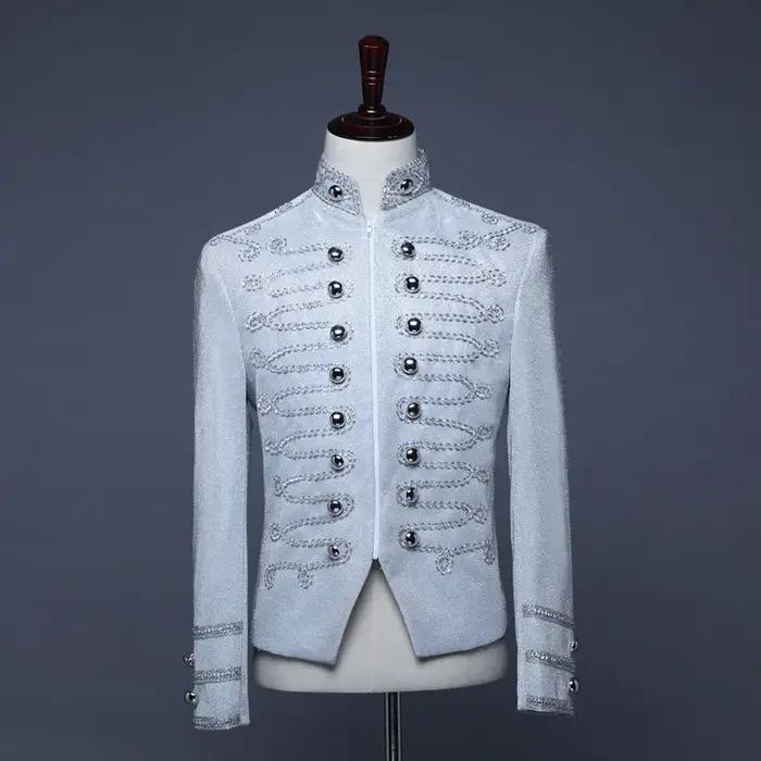 Blazer militaire de cour à fermeture éclair pour hommes, blanc, couleur vive, à la mode, pour Bar, d