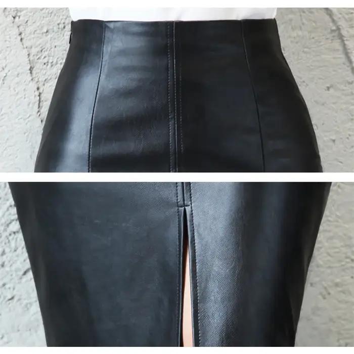 Jupe mi-longue en cuir PU pour femmes, automne hiver, paquet pour dames, jupe crayon fendue sur le d