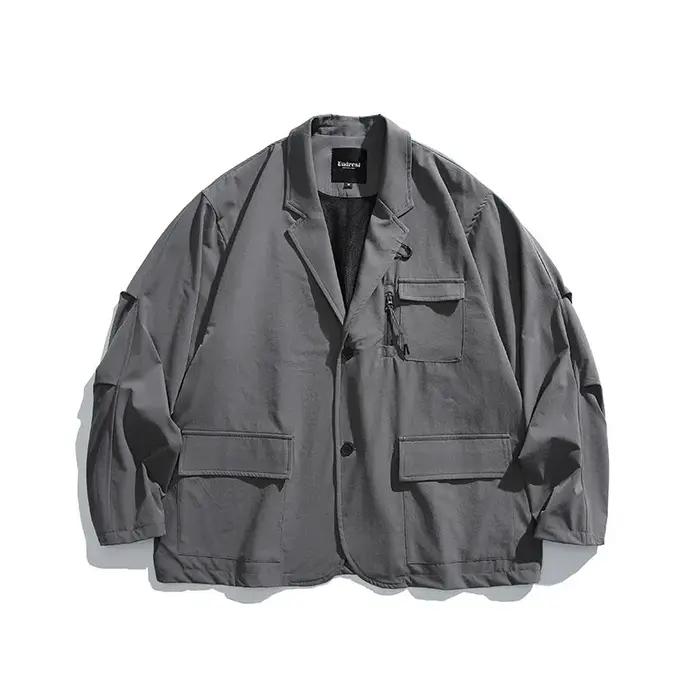 Blazer cargo surdimensionné imbibé pour hommes, streetwear décontracté, mode extérieure, Cityboy, ma