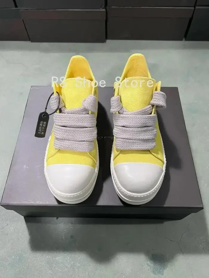 Ro hommes chaussure blanc jaune daim bas baskets décontractées en cuir Jumbo lacets femmes baskets v