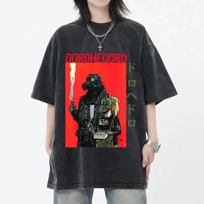 Anime japonais Dorohedoro Kaiman Vintage lavé T-shirt hommes femmes Cool Manga graphique T-shirts go