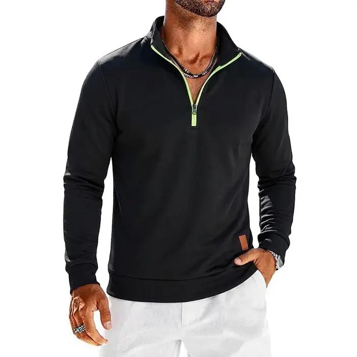 Sweat-shirt à manches longues et quart de zip pour homme, pull uni, sweat à capuche zippé pour homme