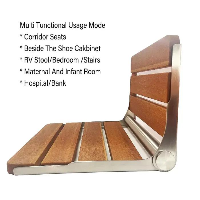 Siège de douche pliant mural en teck pour douches intérieures et tabouret à chaussures robuste et durable pour une utilisation quotidienne