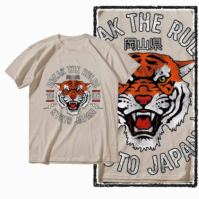 G41 Beige Vintage 100% coton T-shirt imprimé tigre pour hommes | T-shirt col rond pour hommes, St