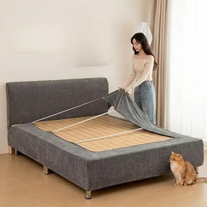 Housse de cadre de lit en chenille anti-rayures anti-griffures pour chats amovible lavable extensible pour sommier à ressorts confort durable hygiène protection investissement literie