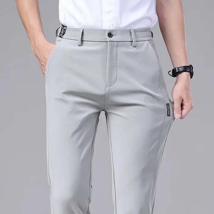 Pantalon décontracté élastique Ultra-fin pour hommes, séchage rapide, soie glacée, Slim, droit, Busi