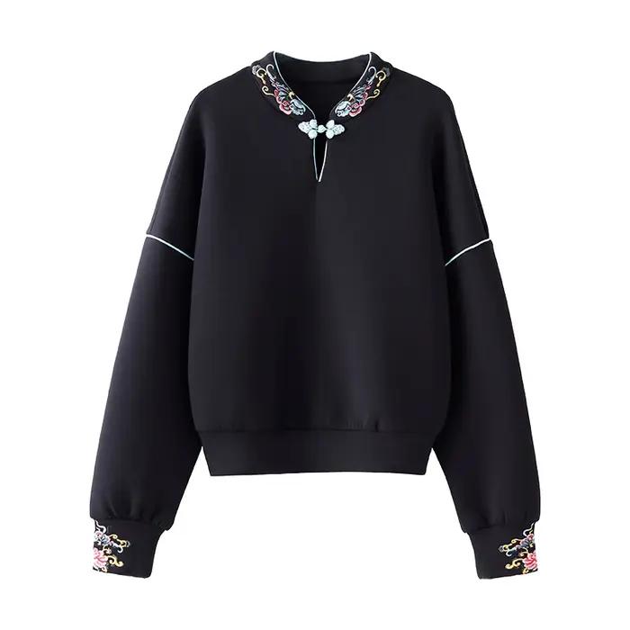 Sweat-shirt à capuche de style chinois pour femme, pull à la mode, décontracté, printemps-automne