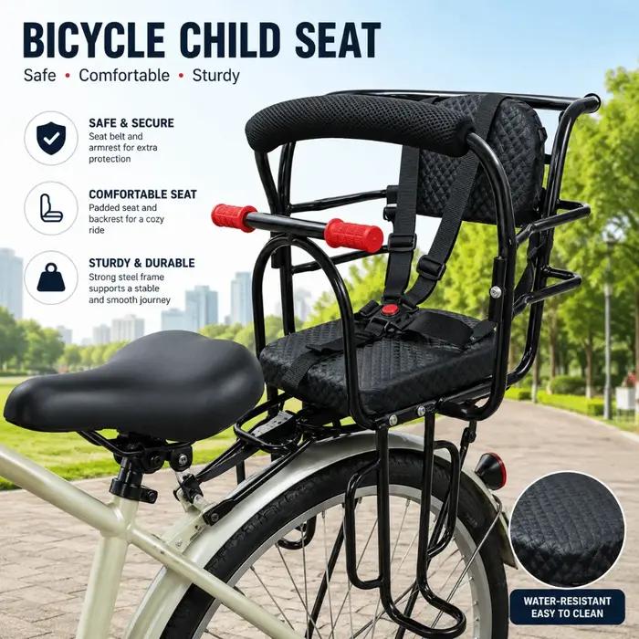 Siège de sécurité pour enfant avec selle, accoudoirs et pédales pour VTT et vélos électriques pour une expérience de conduite sécurisée et amusante