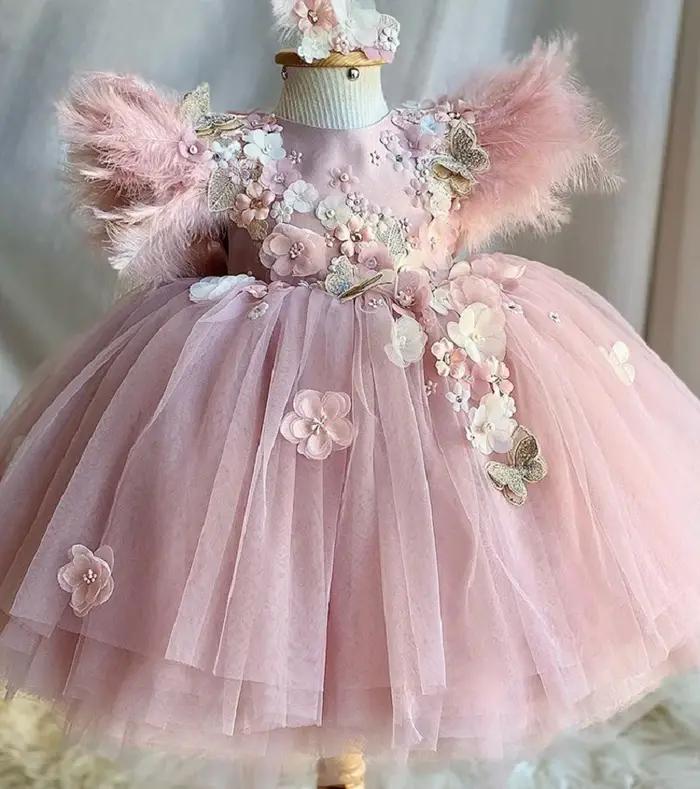 Robe de princesse en maille moelleuse pour filles de 2 à 6 ans, ailes de papillon, robe de soirée él
