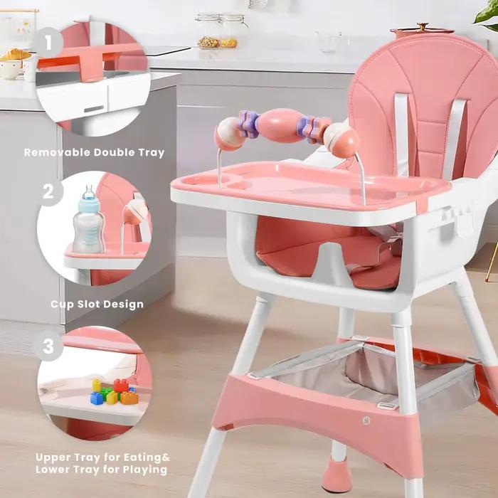 Chaise haute pour bébé à hauteur réglable, chaise haute/basse convertible avec plateau amovible, cei