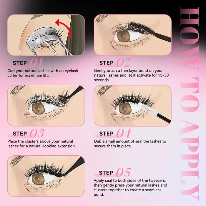 UCoolMe cils Aphrodite 154 pièces Kit de grappes avec dissolvant de liaison et de joint longue durée
