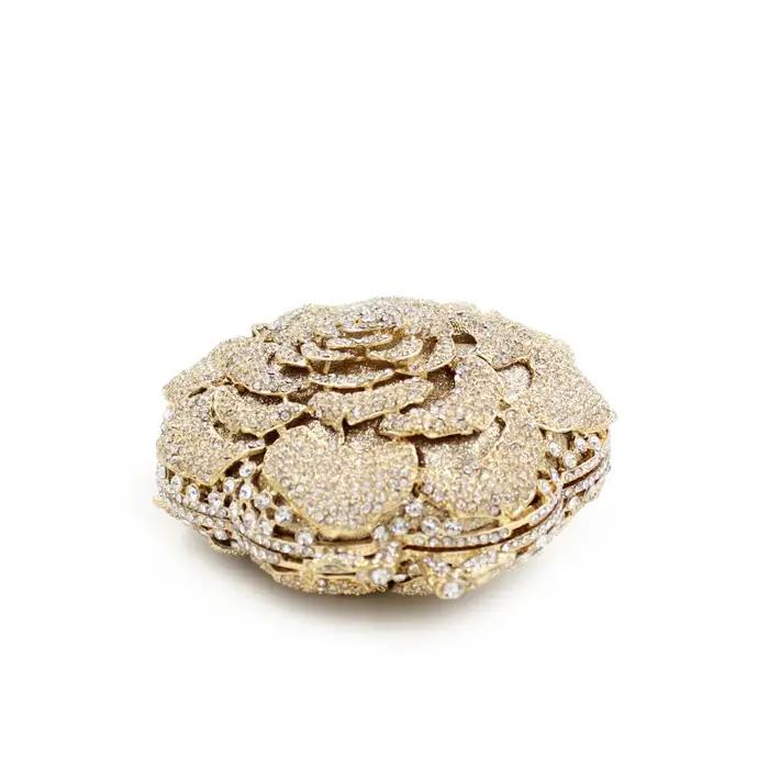 Pochette de luxe en forme de Rose avec strass et diamant, sac à main creux en métal pour Banquet et