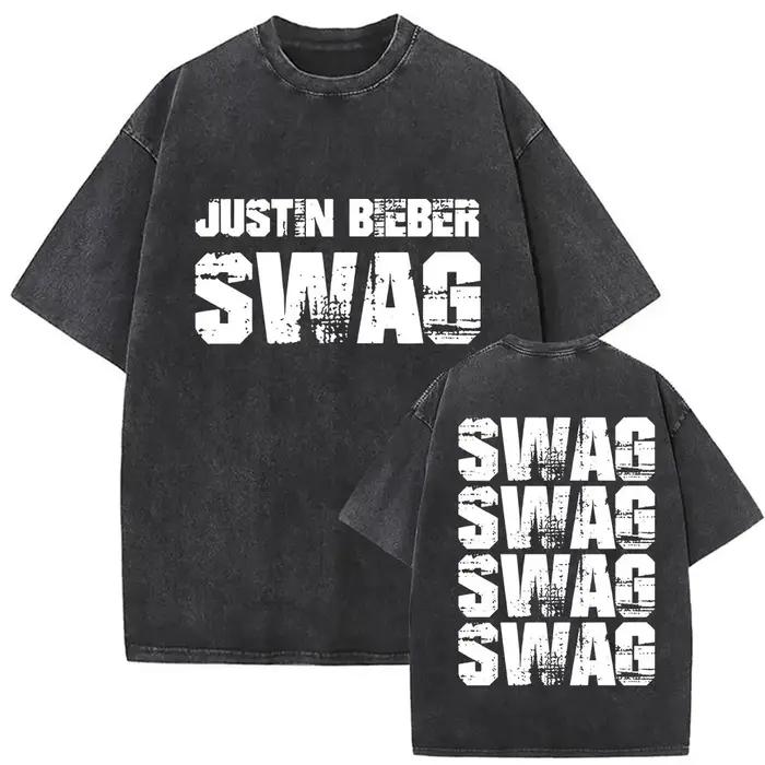 Vintage Justin Bieber SWAG Album 2025 lavé t-shirts hommes femmes col rond haute qualité mode T-shir