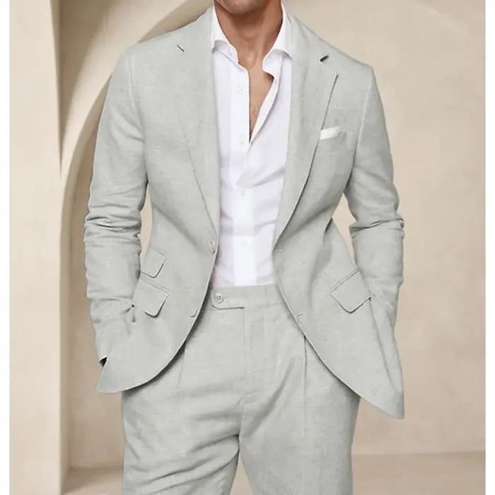 Costume deux pièces en lin pour hommes, Cool, respirant, élégant, mode, Design Slim, robe de mariée,