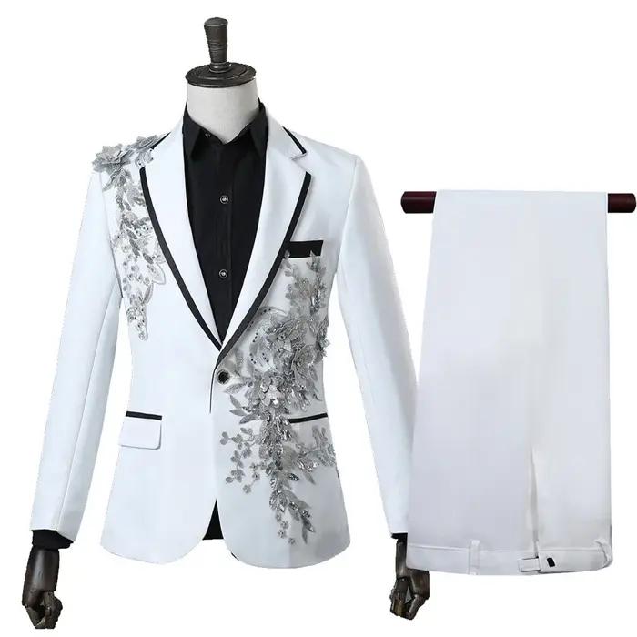 Costume deux pièces élégant pour hommes, avec des appliques, pour Banquet de mariage, hôte de danse,