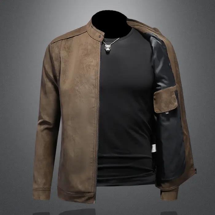 2025 nouvelle veste en cuir coupe ajustée de haute qualité, veste en cuir de moto à col montant déco