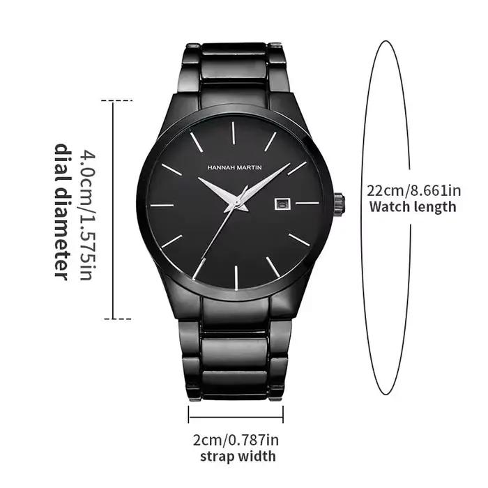 Hannah Martin montre en acier inoxydable pour hommes mode affaires Style noir Style minimaliste 3Bar