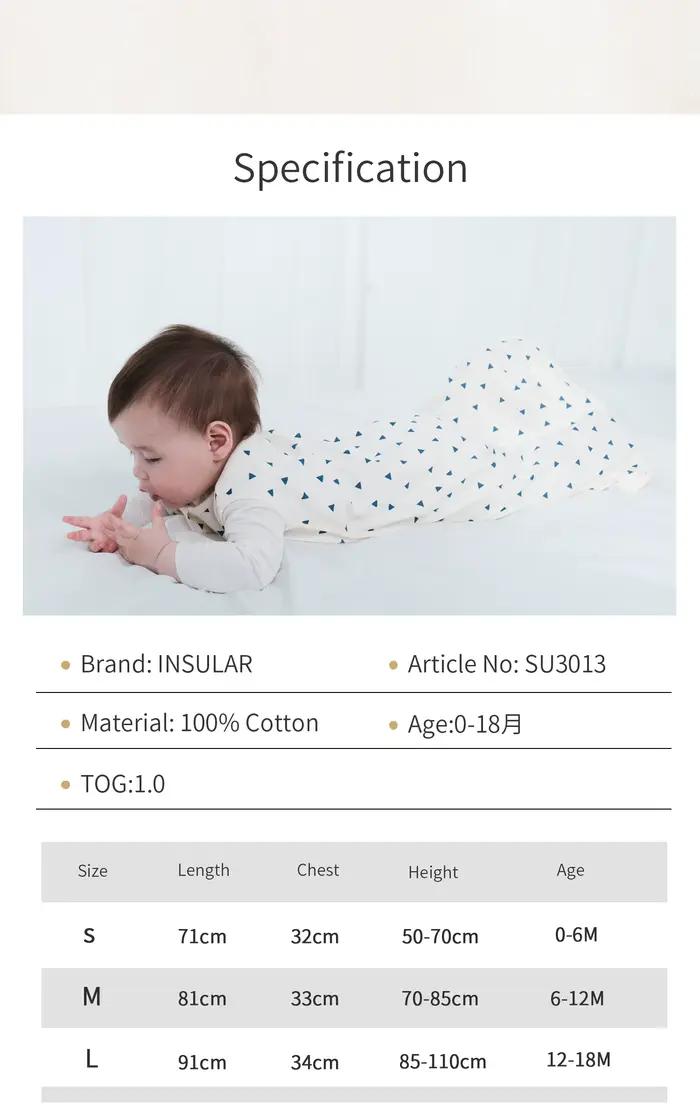 Sac de couchage insulaire pour bébé, sac de couchage unisexe sans manches 100% coton, couverture de
