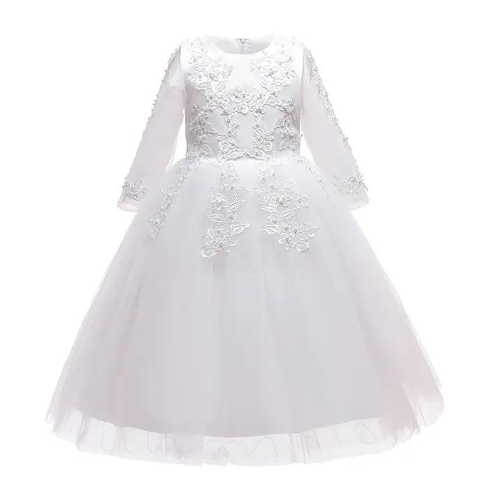 Robe de princesse en tulle à manches longues pour filles, robe de demoiselle d'honneur pour adolesce