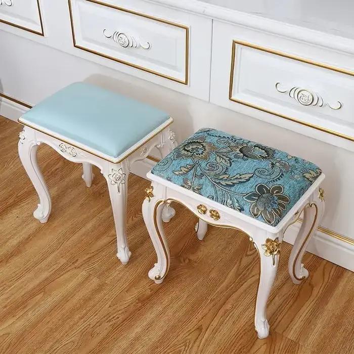 Tabouret de maquillage européen Imitation bois massif, tabourets de commode américains, chambre blan