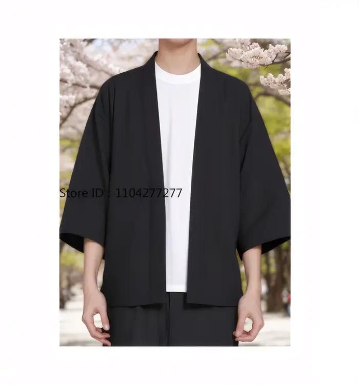 Chemise noire pour hommes, chemise Kimono, Cardigans de Style chinois traditionnel pour hommes, Card