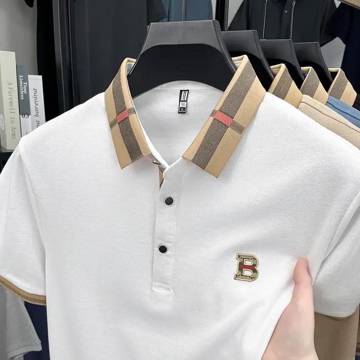 Polo homme classique à manches courtes, 100% coton pur, confortable, avec badge lettre, nouvelle col