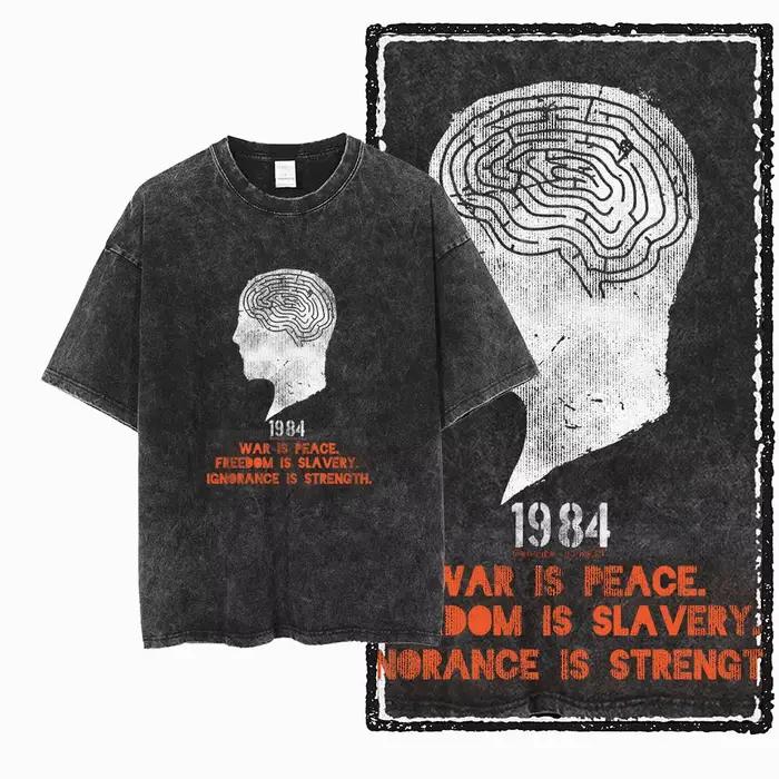 G02 exclusif 100% coton grande taille 1984 graphique hommes T-shirt | T-shirt col rond pour hommes