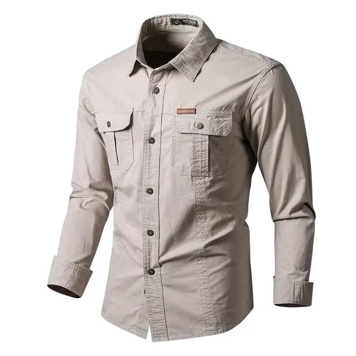 Chemises Cargo Militaires Homme Printemps Automne Coton Décontractées Coupe Slim Hauts Manches Longu