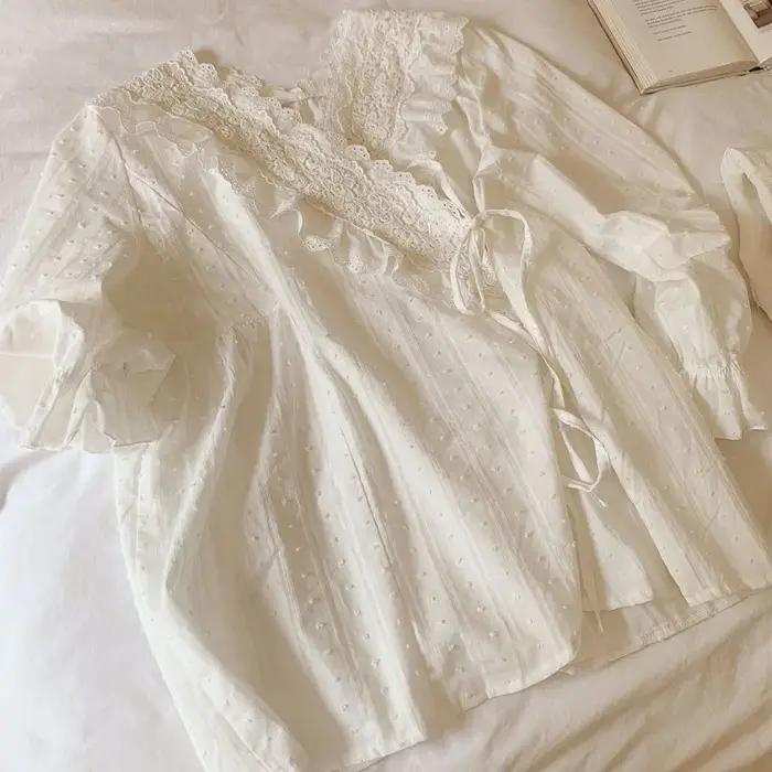 Ensembles de pyjamas en coton à col en V pour femmes, cardigan à manches longues, vêtements de nuit