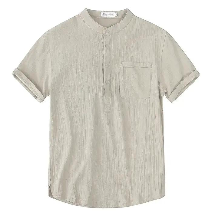 T-shirt à manches courtes pour hommes, en coton et lin, décontracté, couleur unie, chemise d'été, co