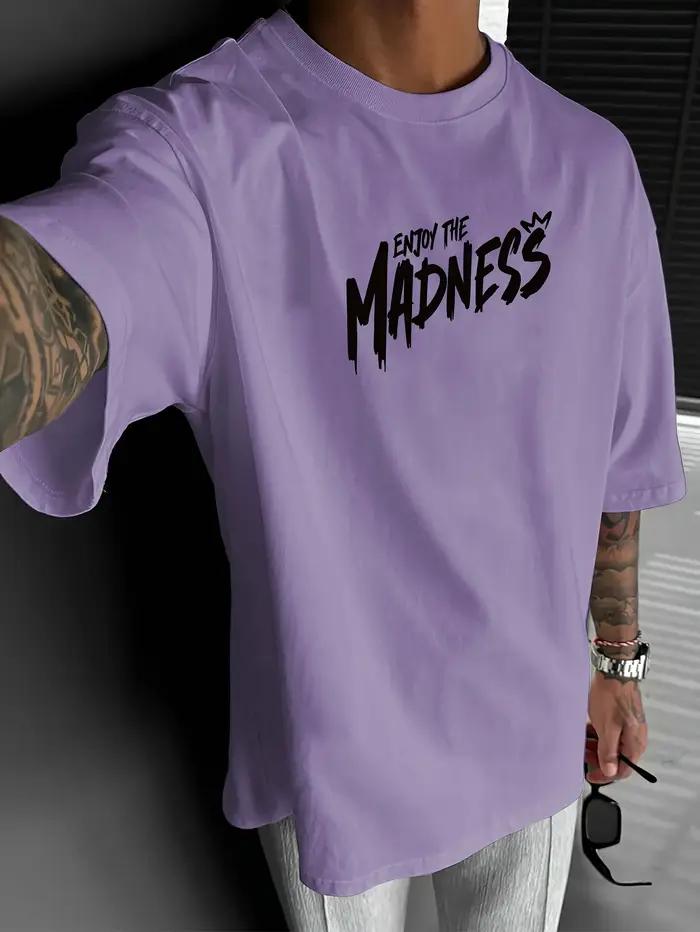 T-shirt col rond pour hommes, confortable et respirant, avec lettres de dessin animé imprimées, à la