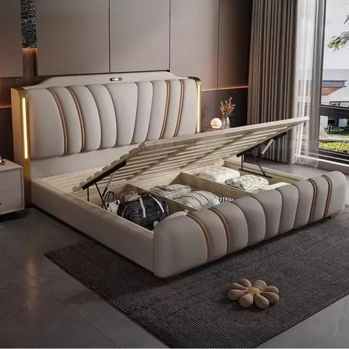 Lit Queen Size avec tête de lit esthétique multifonctionnelle pour rangement meuble de chambre à coucher舒适睡眠queen尺寸床