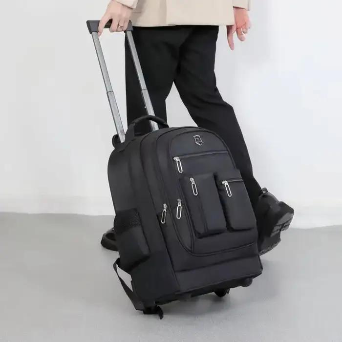 Sac à dos de voyage de grande capacité avec roulettes pour hommes, nervures cachées, bagage à main é
