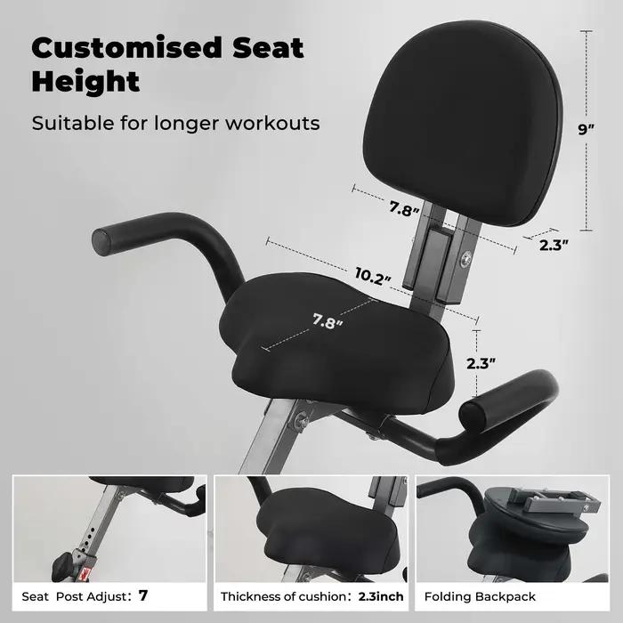 Vélo d'exercice pliant avec capteur d'impulsions et moniteur LCD, vélo incliné avec bras, bandes d'i