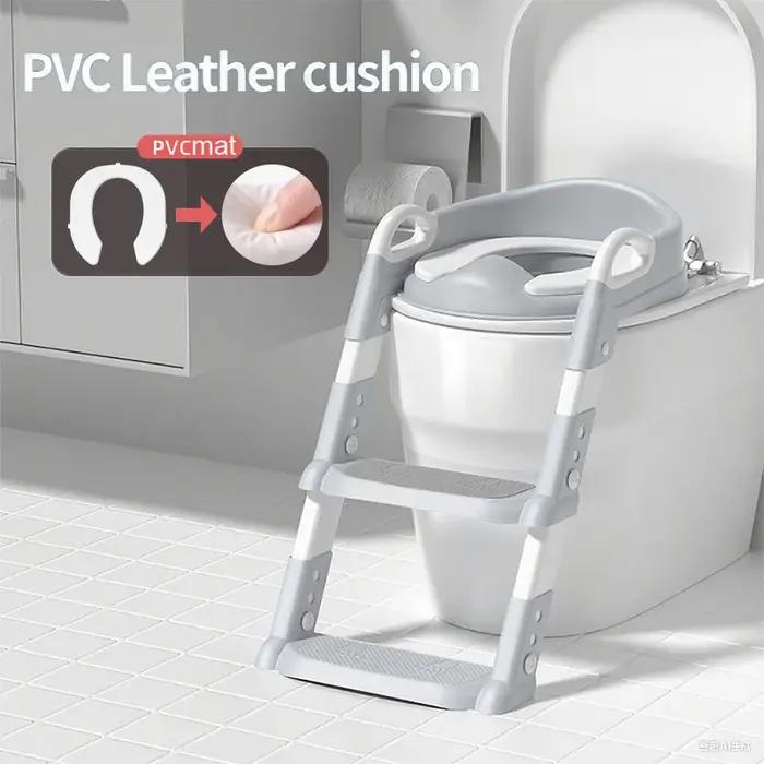 Siège de toilette portable pour enfants, pliable, réglable en hauteur, avec tapis rembourré imperméa