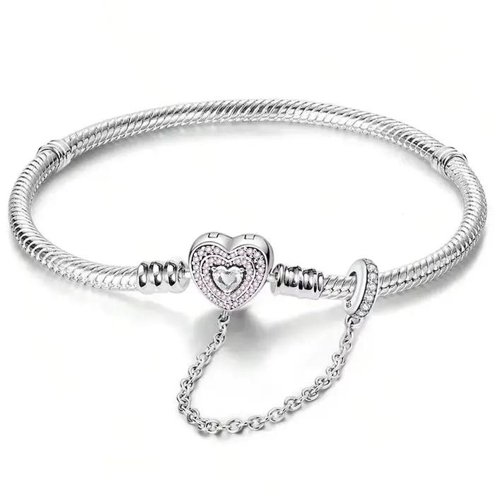 Bracelet en argent sterling 925 personnalisé, simple, en forme de cœur, à griffes, pour la fabricati