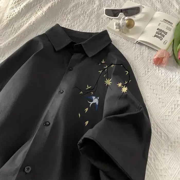 Chemises surdimensionnées pour hommes, chemisier imprimé hirondelle, blanc, mode 5XL, chemise surdim
